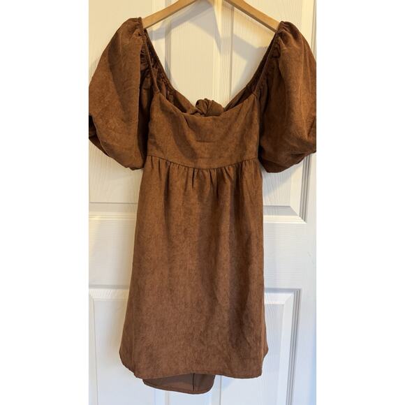 Francesca’s Blue Rain Cassie Brown Bow Back Corduroy Mini Dress Small - Picture 2 of 8